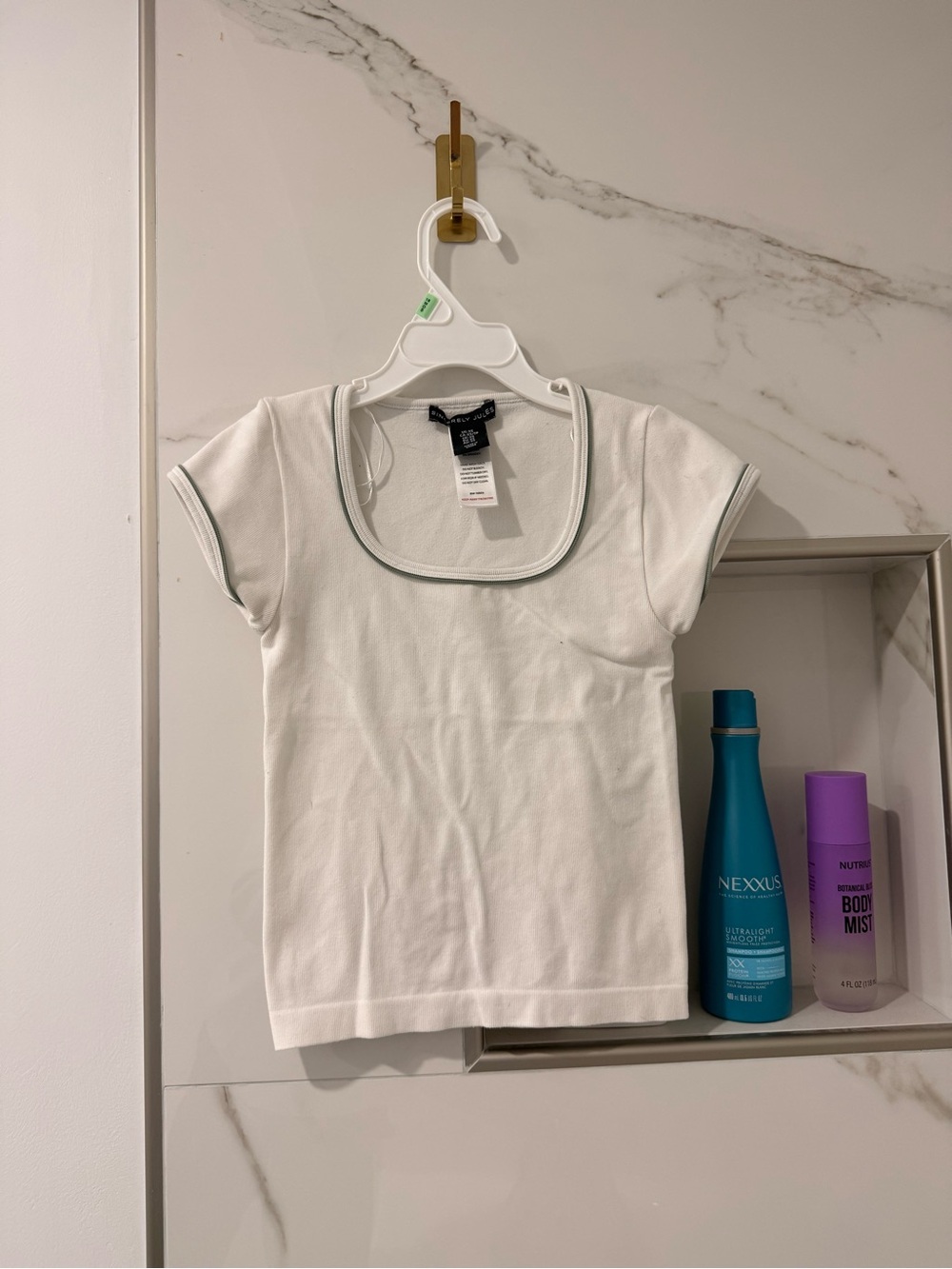 Sincerely Jules White Scoop Neck Cap Sleeve Top with Subtle Gray Trim